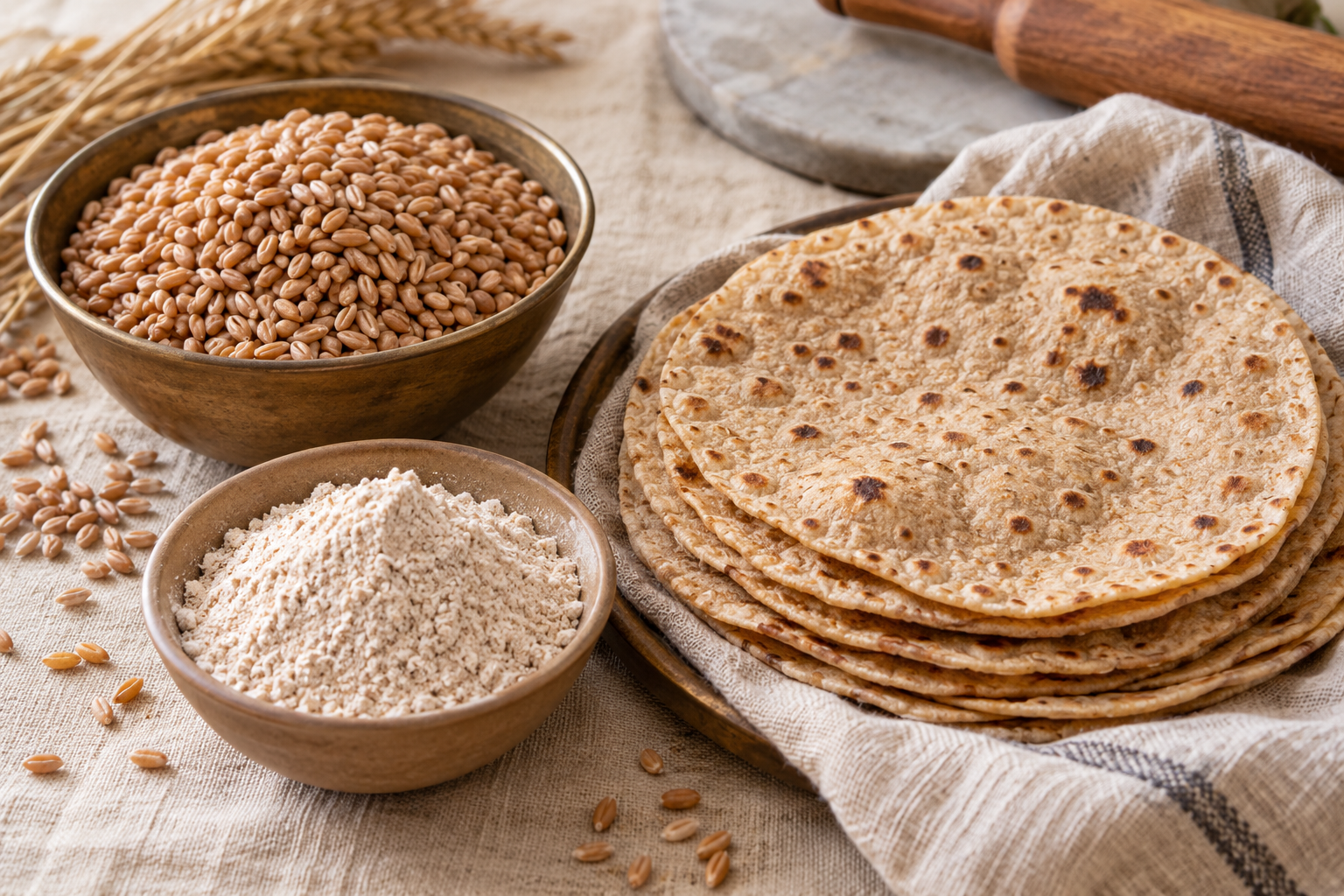 AI-generated illustration of khapli wheat flour