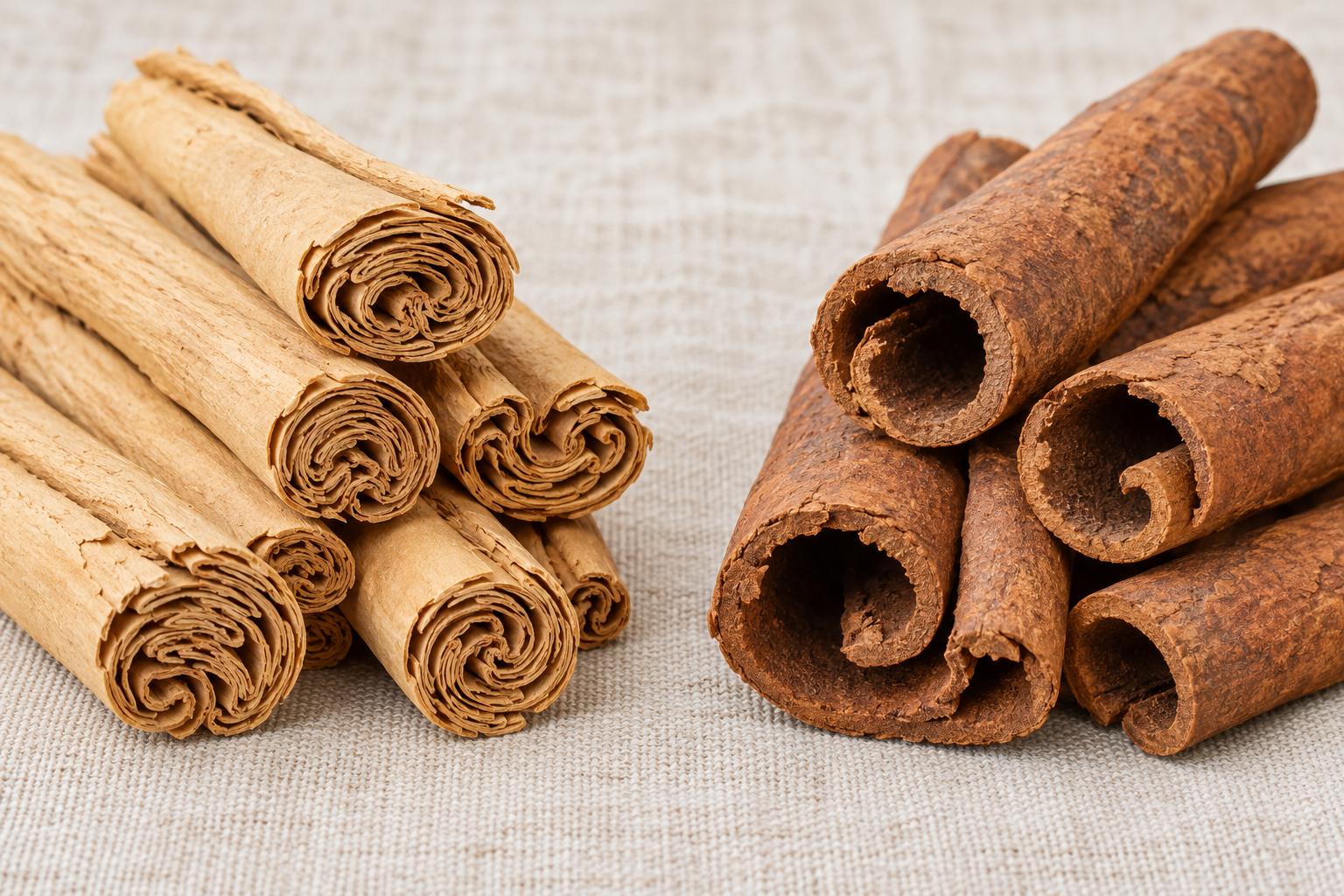 AI-generated illustration comparing Ceylon cinnamon and cassia bark